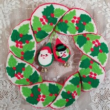 Christmas Wreath Needlepoint Santa Leaves Berries Snowman Wall Door