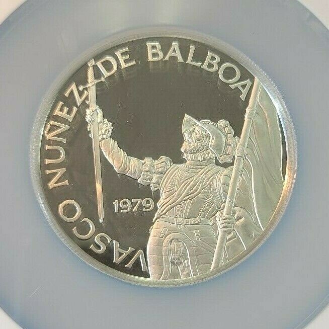 1979 PANAMA SILVER 20 BALBOAS VASCO NUNEZ NGC PF 66 ULTRA CAMEO