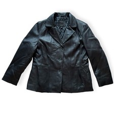 Jessica Sears Leather Jacket Coat Womens Size Xl Black Button Up Outdoor Blazer