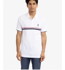 New U.S. Polo Assn. Men's Short Sleeve Polo White Striped Size 2XL