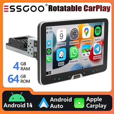 ESSGOO 360° Rotatable 4+64G Android14 Car Stereo Wifi GPS Bluetooth FM Radio SWC