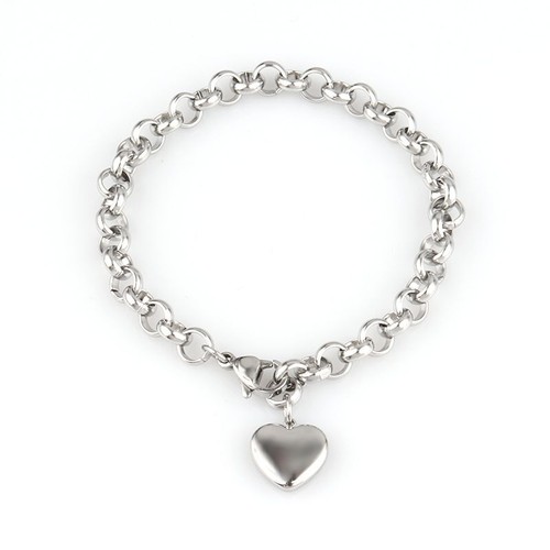 Heart Pendant Link Bracelet – Women’s Trendy Stainless Steel Chain Jewelry - Picture 14 of 34