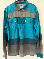 Levi's Men's Western Striped Snap buttons Shirt Blue/Gray XL Long Sleeve Pockets