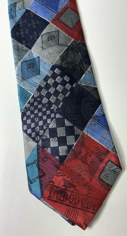 Corbata Bergere Para Hombres X-Long Extra Larga Cuello Azul Rojo Multicolor 64.5 X 4 Pre-amada Foto 2 de 4