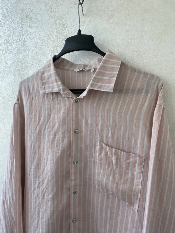 Marimekko Jokapoika Pink/White Stripped Unisex Oversized Linen Shirt Size XL - Image 4 of 4
