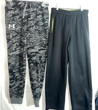 Tek Gear Under Armor Boys Joggers Sweatpants Large Camo Black Lot of 2