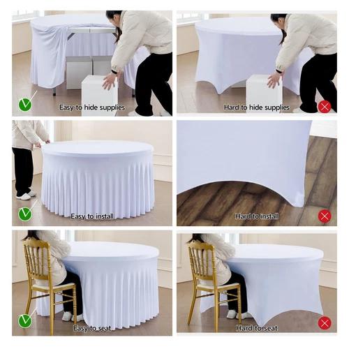 6 Pack White Round Spandex Tablecloths for 60in Tables, 120Inch Stretchy Fitt... - Picture 5 of 7