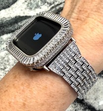 44mm S-4,5,6,SE white, gold lab diamond Apple Watch case and Apple watch band