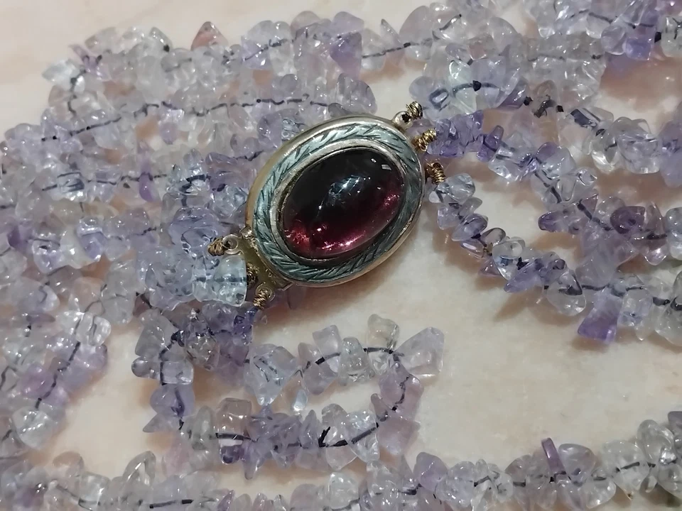 Collana Argento 925 Placcata Oro Ametista 3 Fili Vintage Anni 80 - Immagine 2 di 4