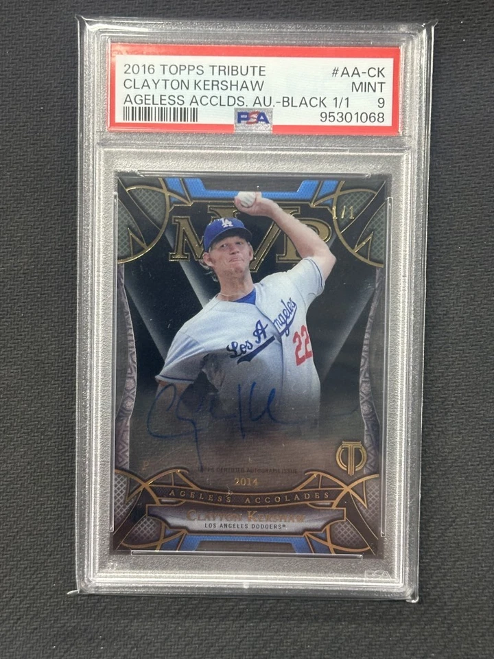Clayton Kershaw 2016 Topps Tribute Ageless Accolades automático negro PSA 9 #AACK 1/1