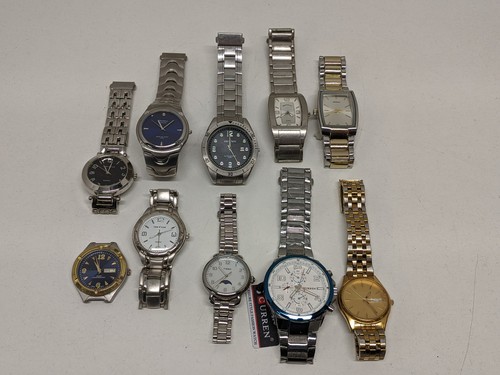 Lot of 10 Battery Men's Watches Pre-Owned Untested - Seiko Curren Timex Armitron