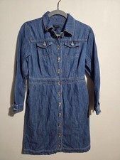 Talbots Long Sleeve 100 Cotton Denim Shirt Dress Button Up Size 4 Petite