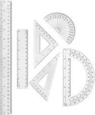 Tenare 1 Set Plastic Clear Math Set Includes Protractor Triangle Rulers 12 Inch