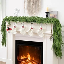 2Pcs Norfolk Pine Garlands, Real Touch Natural Winter Pine Christmas Garland, 6F