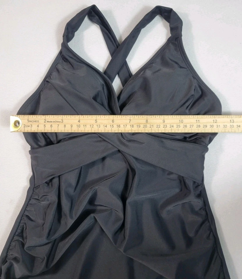 Traje de baño retro Tankini control abdomen para mujer talla pequeña negro Foto 3 de 4