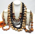 VINTAGE TO NOW COSTUME JEWELRY NECKLACE LOT, BOHO THEMED WOOD & KUKUI NUT BEAD