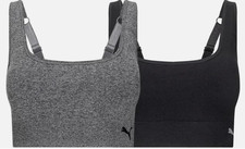 PUMA 2 Pack Seamless Sports Bra Wire Free Pull on, Black  Gray, Medium