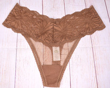 Aerie Women Thong Underwear Panties Brown Tan Lace Medium M NEW NWOT