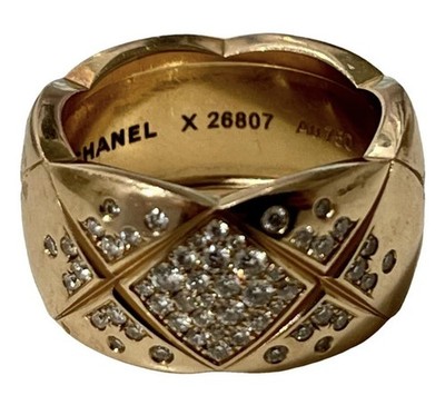 CHANEL Ring Coco Crush Diamant großes Modell 18K Beigegold Diamant 53  