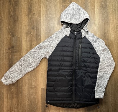 Rebel Minds Hooded Jacket Coat Mens M Black Gray Zip Front Quilted