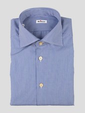 Kiton Blue White Cotton Shirt SKZ31 Man