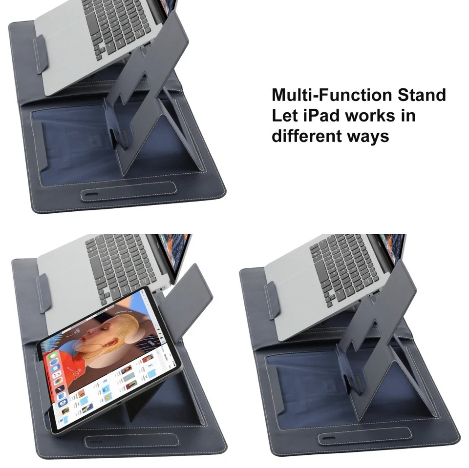 13-14 inch MacBook iPad Sleeve Stand Apple Pencil Holder (Dark Blue) - Image 3 of 4