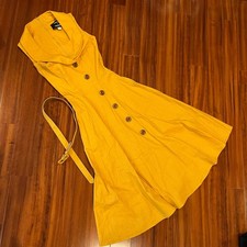 ModCloth x Collectif Retro Dress Mustard Yellow Button Front Midi Dress Belt 3XS