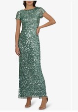 Adriana Papell Dress Size 6 Sequined Gown Teal Green Leaf Mesh NEW W/tags $329