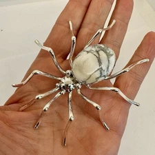 Large Navajo 3.75" White Buffalo Turquoise Spider Pin E Garfield 24.2g Sterling