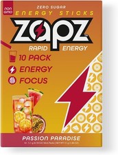 ZAPZ Caffeine, Vitamin, and Nootropic Energy Focus Stick Packs - 10 Pack