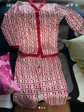 Damen Satin Pyjama Set Rot/Weiß Gr. XL   Zwe...