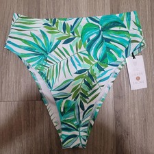 Shade & Shore Green Tropical Leaf Print High Waist Bikini Bottoms