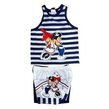 Vintage USA Made Disney Nautical Girl 2 Piece Set Short Printed Mickey & Minnie