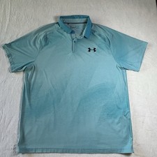 Under Armour Heatgear Short Sleeve Golf Polo Shirt Blue Striped Size XL Loose
