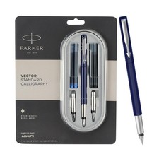 🔥Parker Vector Standard Chrome Trim Calligraphy Fountain Pen | 7-Piece Set🔥