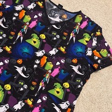 Disney The Nightmare Before Christmas Scrub Top Black Multi Color Halloween