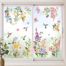 wondever Summer Flower Window Clings Iris Floral Bird Glass Sticker Decal Ant...