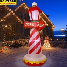 Christmas Inflatable Lighthouse Holiday Decoration W/ North Pole Sign LED Lights