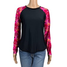 All in Motion SMALL Multicolor Floral Black Long Sleeve Rashguard Swim Surf Top