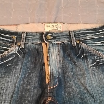 Firetrap Men's Blue Denim Straight Jeans Cotton Regular Fit 5-Pocket Button Zip