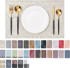 Set of 4 Vinyl Placemats Non-Slip Heat Resistant Washable Beige