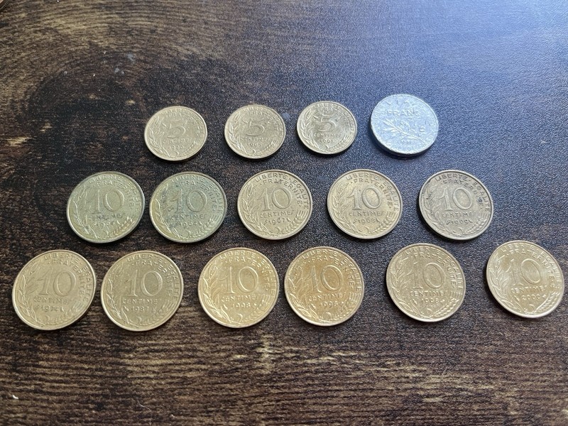 Vintage France 15 Coin Lot Various Dates 1/2 Franc, 5/10 Centimes Lot 11