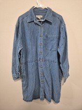 Vintage 90s Eddie Bauer Denim Shirt Dress Long Sleeve Button Front Blue Size L
