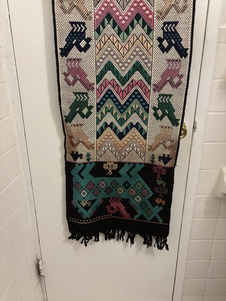 Hand Woven Guatemalan Peruvian Mayan Table Runner Religion Boho Bohemian 47 X 16 - Image 2 of 4