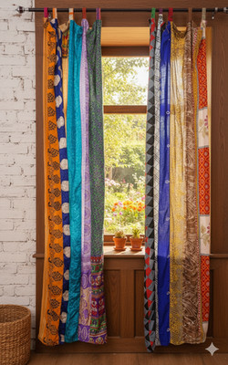 Sari Silk Curtains - handmade from recycled silk - Set of 2, 210 x 105 cm