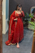 Wedding Wear Red Faux Georgette Salwar Kameez With Dupatta For Women