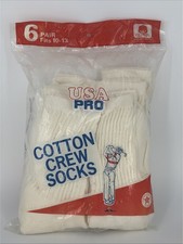 VINTAGE Cotton Crew Socks 6 PAIR White Sz 10-13 Made in USA Mens Sports Socks