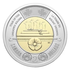 2025, $2 Honouring Canada's Unknown Soldier, Non-Colourized Coin from Roll, BU