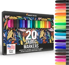 20 Fabric Markers Pens Set - Indelible and Permanent Fabric Paint Fine Point Tex