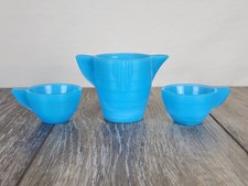 Akro Agate Blue Slag Glass Delphite Child  s Toy Creamer and Cup Set